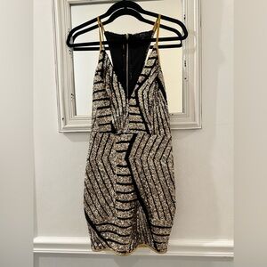 Privy Black w/Gold Sequins Stretch Mini Dress